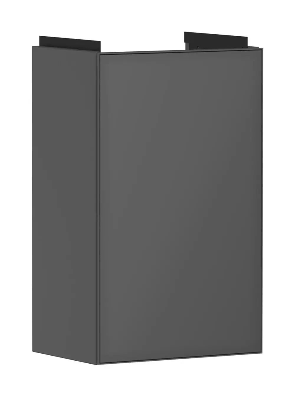 Waschtischunterschrank in mattem, schiefergrauem Finish von Hansgrohe. Mit Türen und seitlichen Montagemöglichkeiten, geeignet für Handwaschbecken.